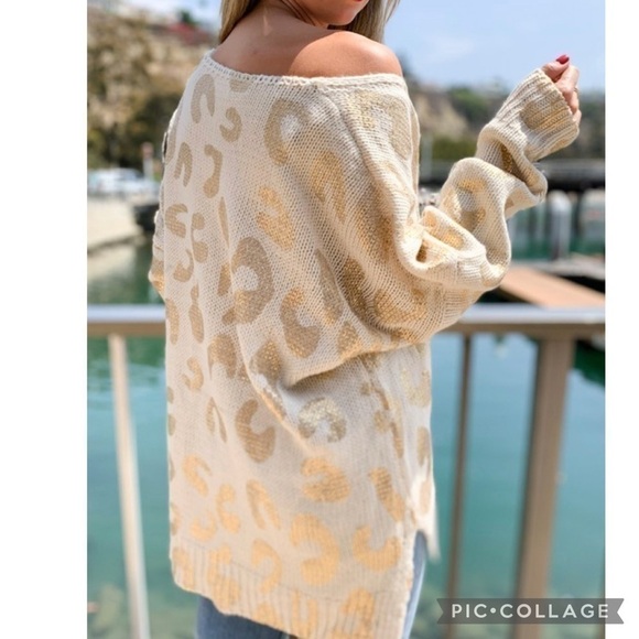 Cream & Gold Leopard Sweater - Picture 4 of 4